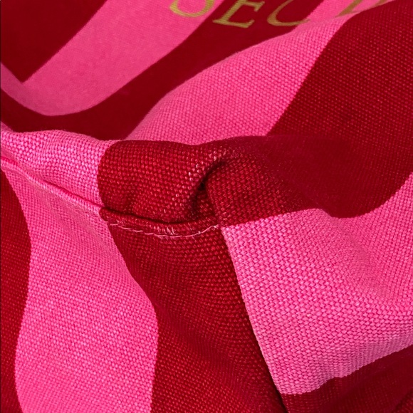 Victoria's Secret Pink Red Striped Canvas Tote Bag Metallic Beach Travel Summer - Picture 14 of 16